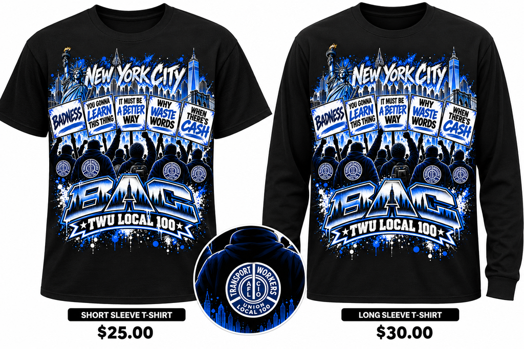 BAC TWU Local 100 black short sleeve and long sleeve T-shirt mockup
