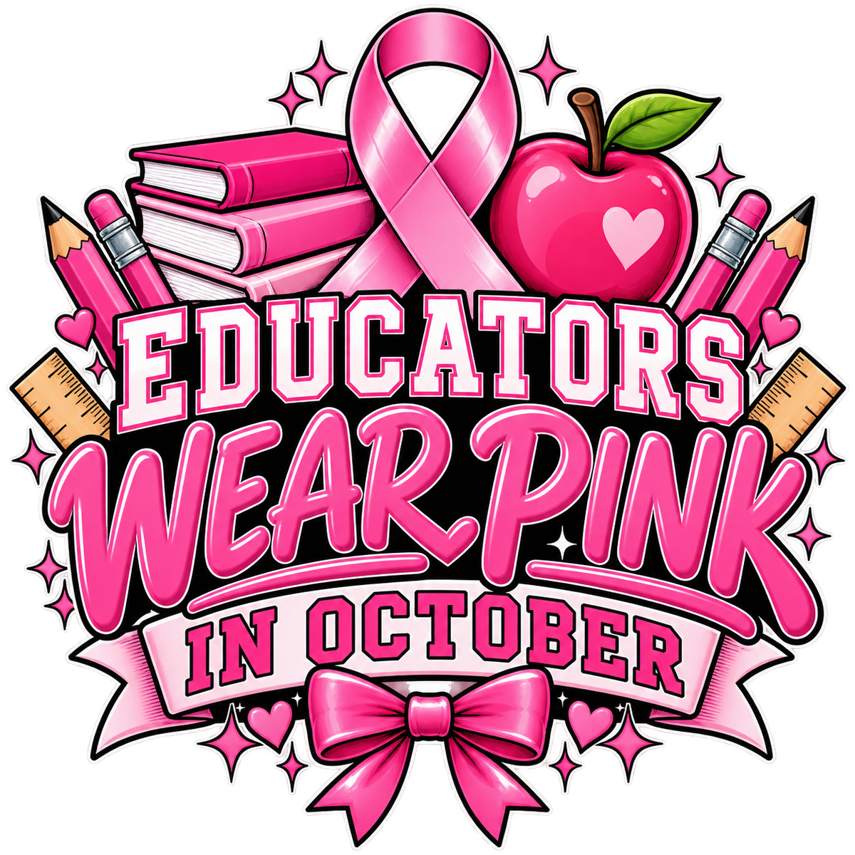 Educators Wear Pink in October 12 by 12 DTF transfer design