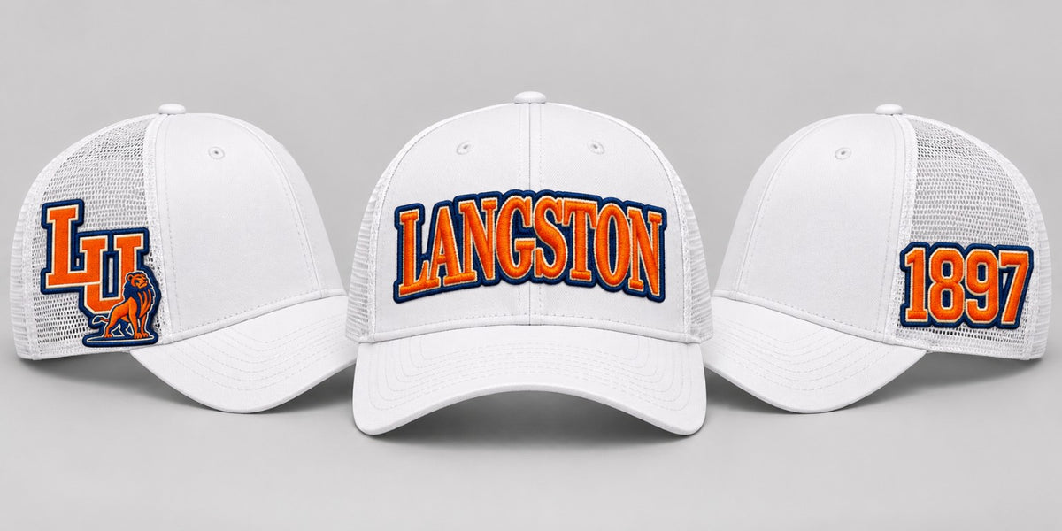 White Langston University adjustable snapback cap views
