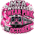 MTA workers wear pink train design