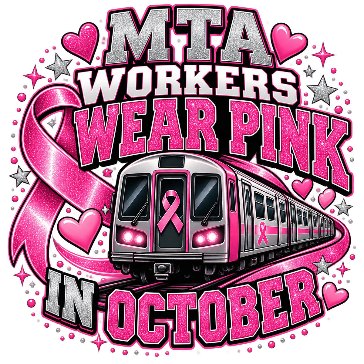 MTA workers wear pink train design