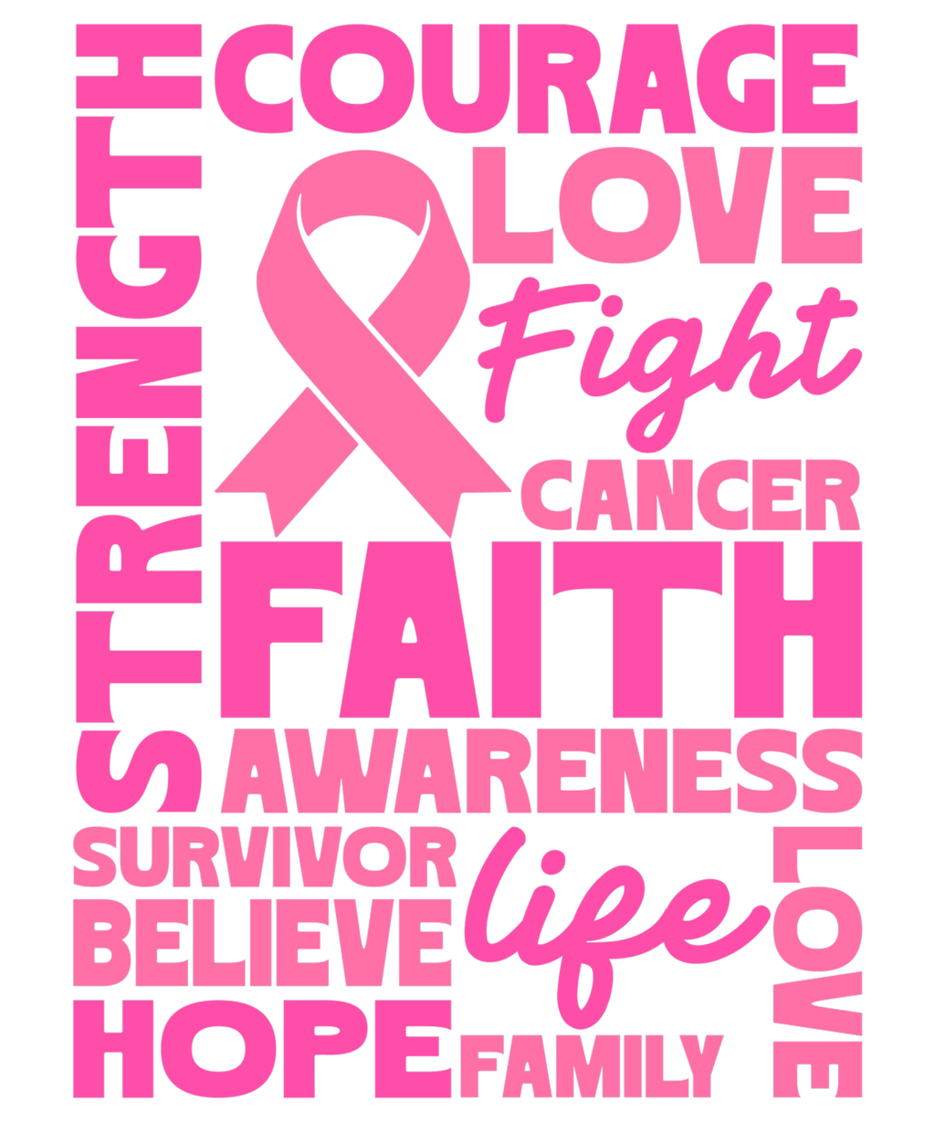 Faith & Strength Word Art – Breast Cancer Awareness Tee
