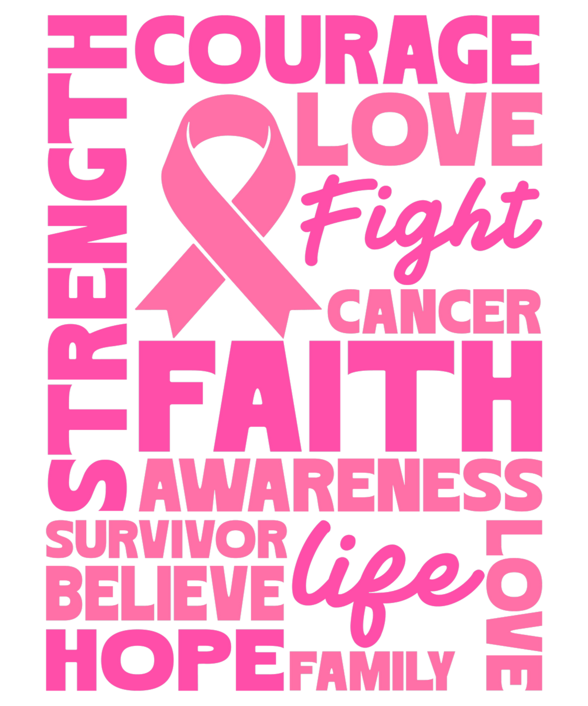 Faith & Strength Word Art – Breast Cancer Awareness Tee