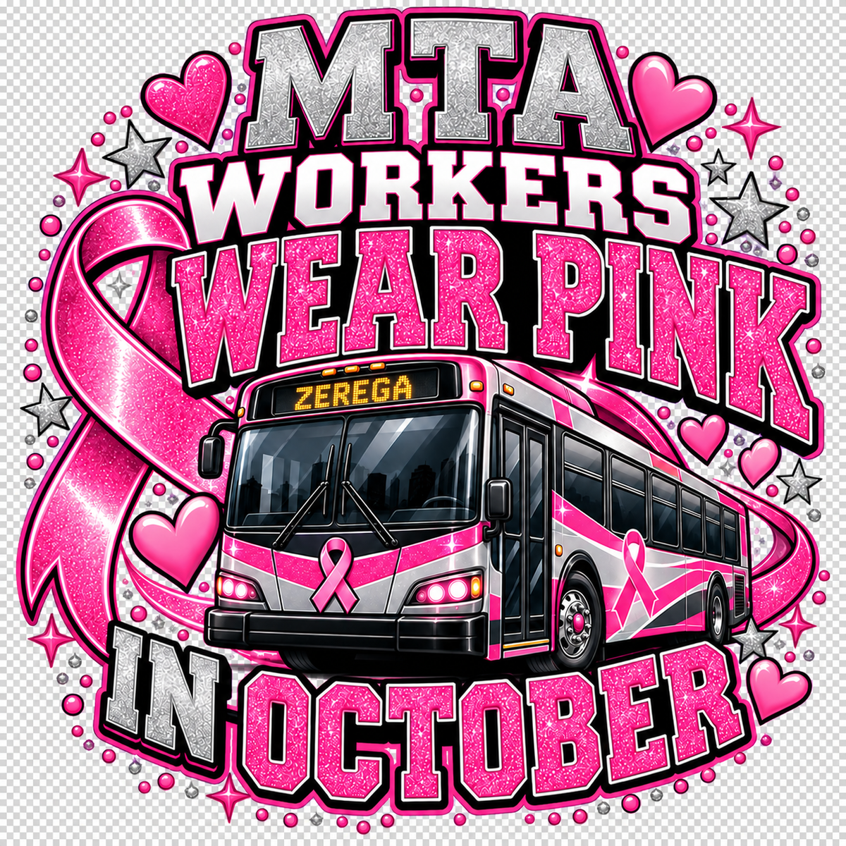 MTA Workers Wear Pink in October – Festive Zerega Bus