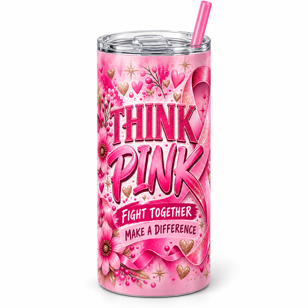 Think Pink Fight Together 20 ounce tumbler mockup