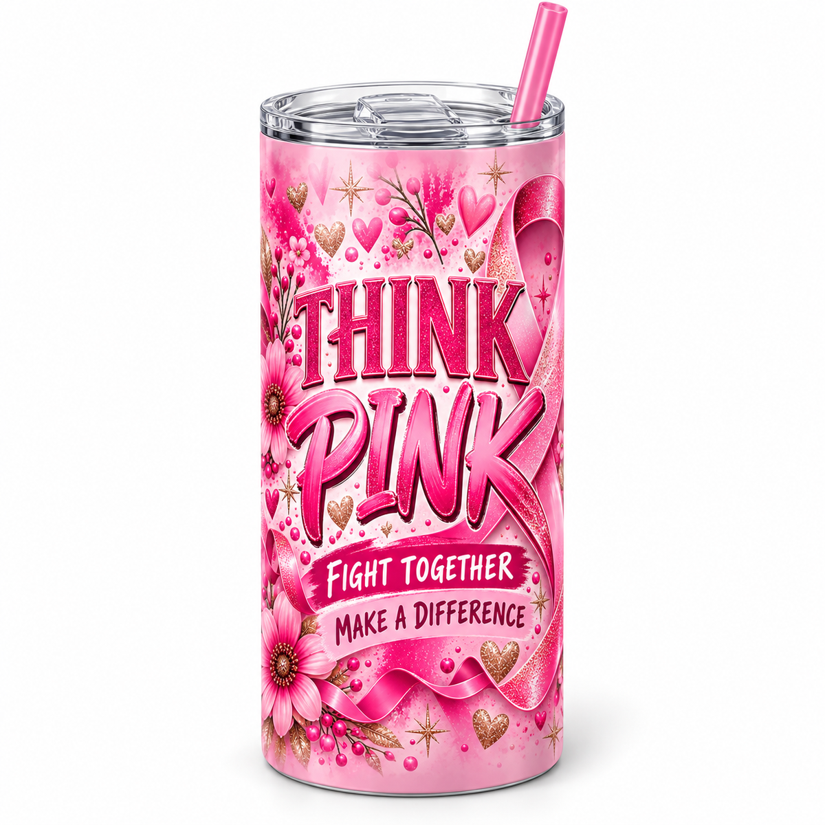 Think Pink Fight Together 20 ounce tumbler mockup