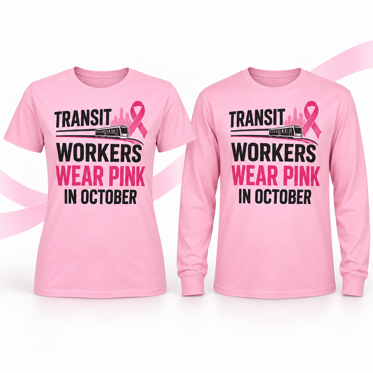 Transit workers wear pink short and long sleeve mockup